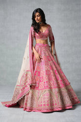 Pink Raw Silk Traditional Lehenga with Sidi Saiyyed Jali Inspired Border